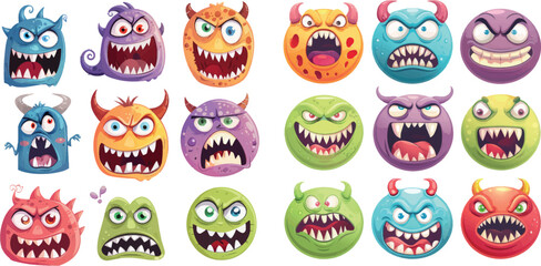 Poster - Monster faces emoticons. Vector cartoon funny angry and smile cartoon emojis