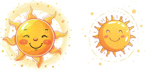 Poster - Cute hand drawn sun character smiling and shining