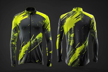 Wall Mural - A 3D long sleeve jersey in dark slate gray is accentuated with neon yellow brush strokes