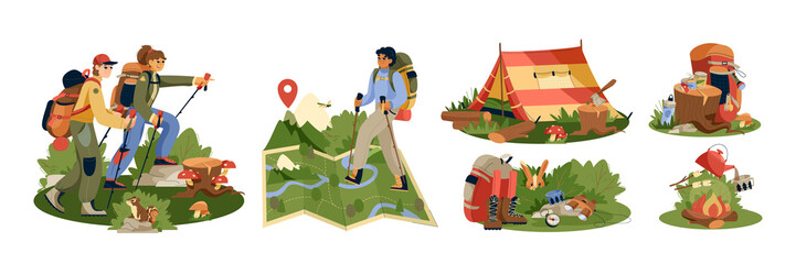 Poster - Hiking compositions in flat design