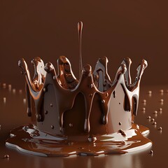 chocolate splash melting crown close-up on a brown background. 3d.