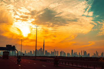 Wall Mural - sunset over the Dubai city, panoramic view of the  city during sunset