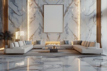 Wall Mural - A blank frame mockup hangs above the fireplace