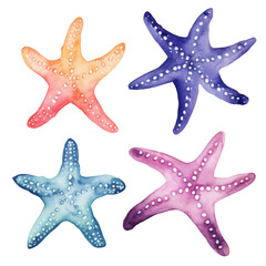 Wall Mural - set of cute starfish watercolor clipart hand drawn transparent background