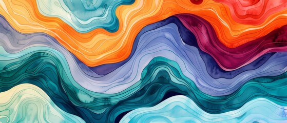 Poster - Abstract watercolor painting paint ink liquid fluid painted waves texture colorful background banner - Bold colors, rainbow color swirls wave illustration