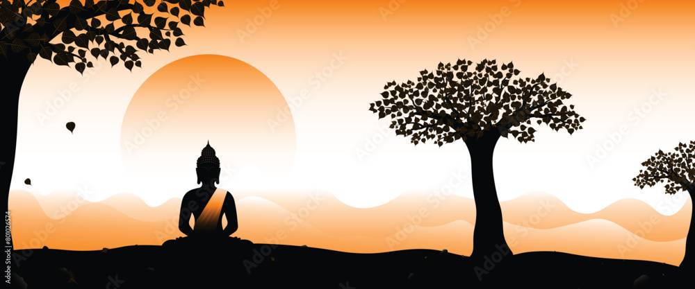 buddhist festival vesak day celebration and meditation concept vector ...