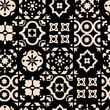 Various square Tiles. Different black ornaments. Traditional mediterranean style. Hand drawn Vector illustration. Ceramic tiles. Grunge texture. Square seamless Pattern, background, wallpaper
