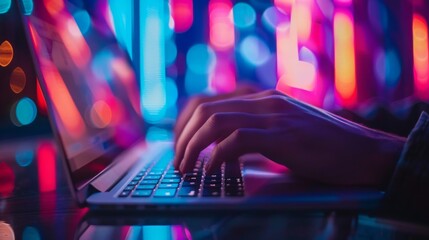 Poster - Person Typing on Laptop in Brightly Lit Room