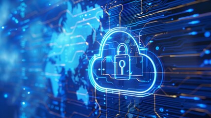Poster - Cybersecurity Concept With Glowing Lock on Digital Circuit Board