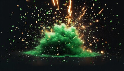Wall Mural - 'fire effect. confetti sparks embers stock green particles texture black illustration. overlays. exp