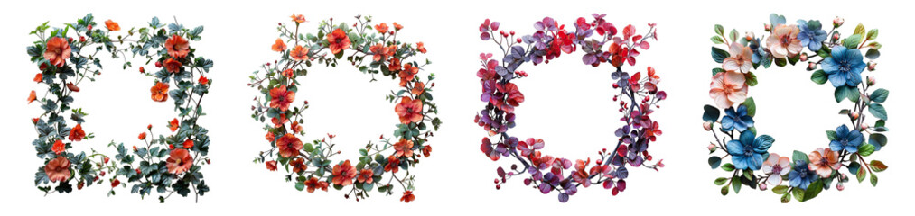 Wall Mural - collection of round natural frames with leaf and flower patterns, generated ai