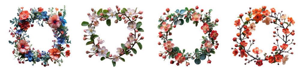 Wall Mural - collection of round natural frames with leaf and flower patterns, generated ai