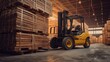 A forklift is loading wood to be stacked in the finished product warehouse.AI generated image