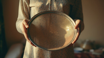 Young woman holding flour sifter