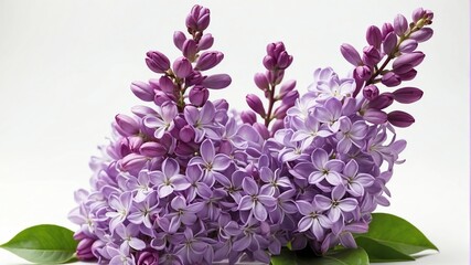 closeup of purple lilac flowers on plain white background from Generative AI