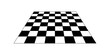 Empty chess board in perspective. Tiled floor angled point of view. Sloped checkerboard texture. Inclined board with black and white checkere pattern isolated on white background. Vector illustration