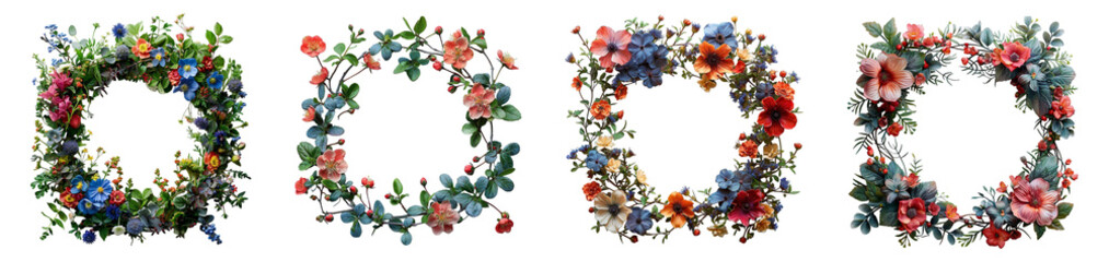 Wall Mural - collection of round natural frames with leaf and flower patterns, generated ai