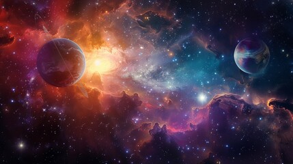 Wall Mural - majestic cosmic landscape: vibrant nebulae and distant planets