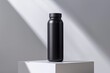 A matte black stainless steel sport tumbler bottle emanates understated elegance
