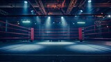 Fototapeta  - An empty boxing ring under bright spotlights