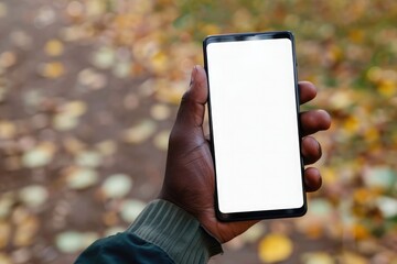 Wall Mural - Mockup image of a person hand holding mobile phone with blank white screen