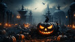 Halloween night, pumpkins, dark atmosphere