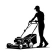 Man using Lawn mower silhouette. vector illustration
