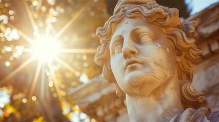 Sticker - Close up of ancient statue wonderful in the rays of the sun. Architecture, archetype, religion, faith concept