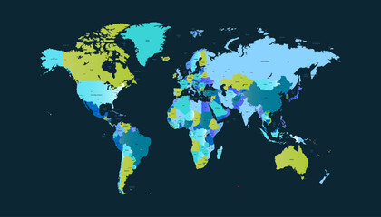  World map. Modern color vector map. Silhouette map.	