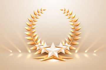Wall Mural - gold and white laurel branches and stars with lights