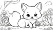 Cute fox in the clearing. Coloring book for little children with thick outlines