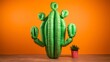 A whimsical giant balloon cactus perfect for photo ops at events crafted in vibrant green and positioned against a solid orange background for a fun and engaging setup