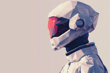 abstract astronaut in profile with polygonal design and a red visor