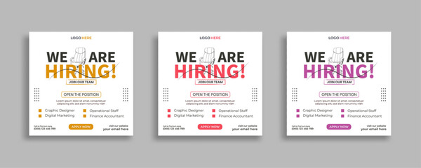 Wall Mural - We are hiring job vacancy social media post or square web banner template vector design	