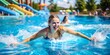 © Anelya - Woman swims in the pool happy in the water park, swimming macro summer