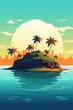 little tropical island in seascape at sunset illustration