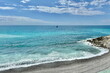spiaggia e mare mediterraneo a genova in italia, beach and mediterranean sea in genoa in italy