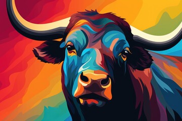 Wall Mural - colorful bull animal portrait illustration