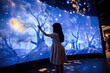 © Jahan Mirovi - A young girl standing in front of a large screen, looking at the content displayed. Generative AI