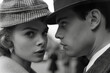 Black and white portrait of a couple in style of films in noir created with generative AI