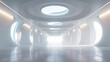 The white tunnel room has lights above the ceiling and on the sides., 3D illustration.	