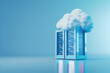Cloud computing concept with server in blue background. 3D Rendering