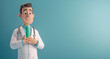 Doctor in a white coat with a stethoscope around his neck. 3d rendering