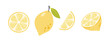 Fresh lemon and slices of lemon isolated on white background. Flat vector illustration of food