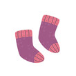 Warm knitted socks isolated on white background. Flat vector illustration of warm clothes