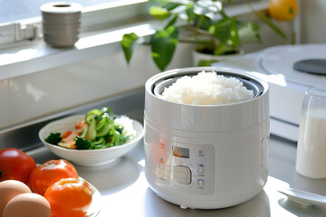 Wall Mural - A white rice cooker with a durable construction, built to last for years of use.