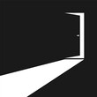 Door from dark room graphic icon. Bright light from the open door. Vector illustration
