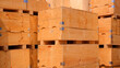 Group of the old big wooden crates stacked for sale and reusable with recycling concept