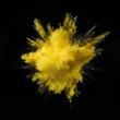 Black White Yellow. Explosion of Yellow Powder on Black Background with Colours Swirling