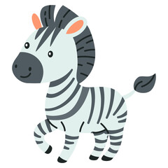 Wall Mural - Flat vector illustration in children's style. Cute zebra on white background . Vector illustration